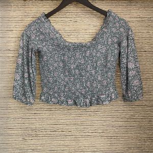 LOFT Beach Smocked Top in Green Floral Print